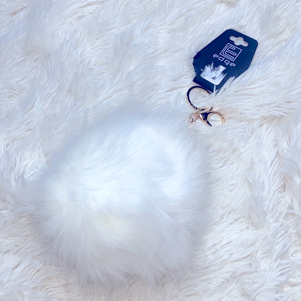 Edge White Puff Ball Key Chain Bag Charm